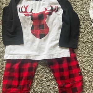 Plaid Reindeer Kids Pajamas - Red and Black